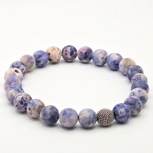 Handmade Matte Natural Sodalite Stretch‎ Bracelet with Silvertone  Accent Bead